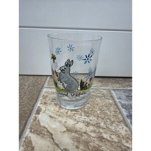Molly Hatch for Anthropologie Good Vibes Bunny Glass Tumbler Clear Floral 4.5"